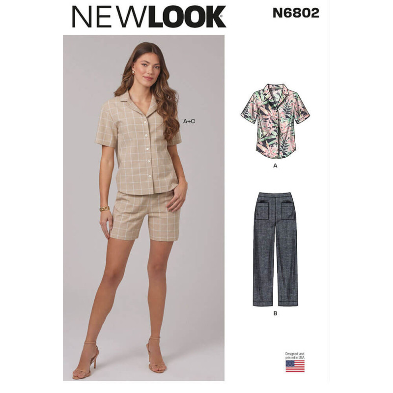 New Look N6802 symønster – Skjorte, bukser og shorts Str. 34-46