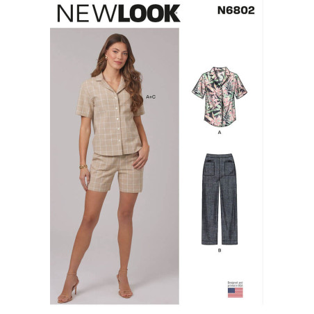 New Look N6802 symønster – Skjorte, bukser og shorts Str. 34-46
