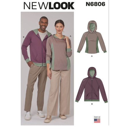 New Look N6806 symønster – Unisex hættetrøjer Str. S-XXL
