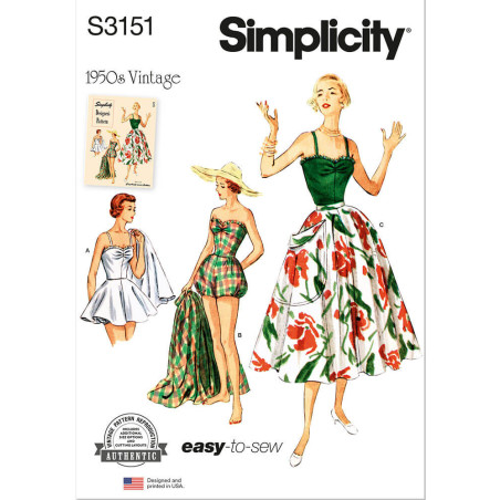 1950ér vintage badedragt og nederdel symønster