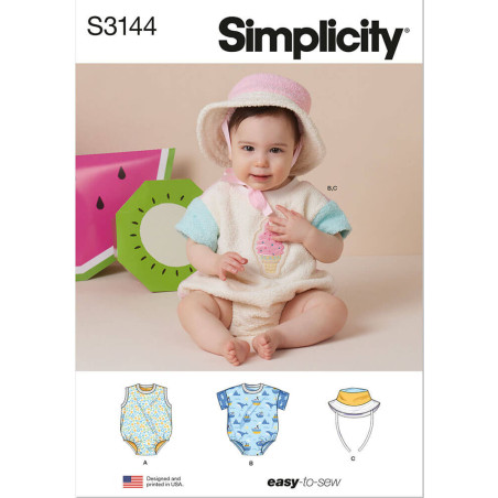 Babytøj Bodystocking og bøllehat symønster S3144