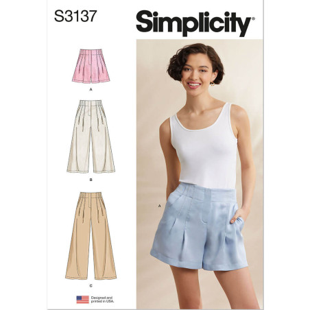 Shorts og lange bukser med læg Simplicity snitmønster S3137