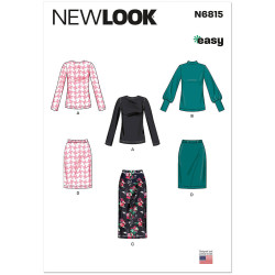 New Look N6814 snitmønster – forside med modelbillede af bluse og nederdel i strækstof.