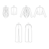 Teknisk stregtegning af New Look N6817 – viser vest, jakke og bukser med draperet forstykke.