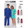 New Look N6818 snitmønster – forside med modelbillede af hættetrøje, bukser og kjole i strik (unisex).