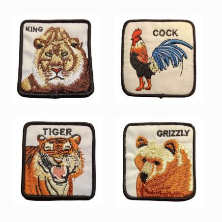 Strygemærker med dyr – Løve, Tiger, Hane og Grizzlybjørn samlet