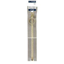 Delbar 6 mm transparent lynlås med guld metaltænder – elegant og dekorativ lynlås til jakker og cardigans