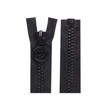 Delbar sort plast lynlås med ekstra brede tænder og stor skyder