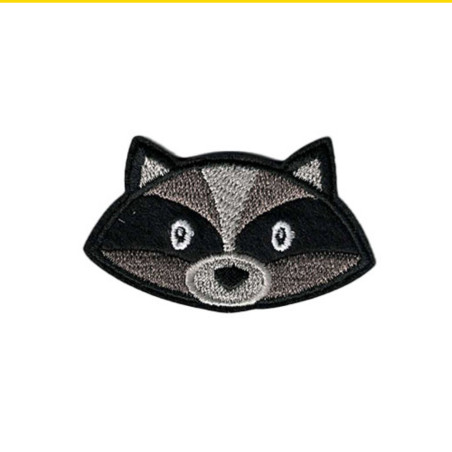 Broderet vaskebjørnehoved strygemærke også selvklæbende