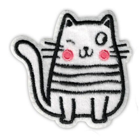 Selvklæbende strygemærke – Stribet kat (broderet, 7×7 cm)