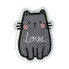 Selvklæbende strygemærke med grå kat med love tekst på maven