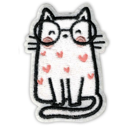Selvklæbende strygemærke kat med briller og hjerter