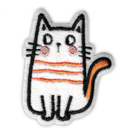 Selvklæbende strygemærke med kat – Hvid kat med orange striber  (7×6 cm)