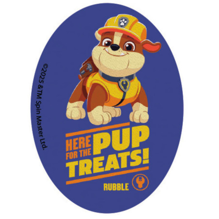 Printet Paw Patrol strygemærke til tøj - Rubble ovalt 8 x 11 cm, blå ba