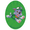 Printet Paw Patrol strygemærke til tøj - Rocky ovalt 8 x 11 cm, grøn