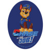 Printet Paw Patrol strygemærke til tøj - Chase ovalt 8 x 11 cm, mørk bl