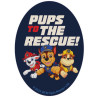Printet Paw Patrol strygemærke til tøj - Marshall, Chase og Rubble ovalt 8 x 11 cm, flerfarvet baggrund