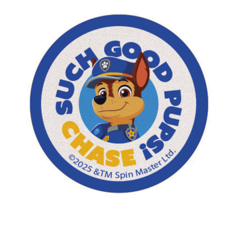 Printet Paw Patrol strygemærke til tøj - Chase cirkulært Ø 6,5 cm
