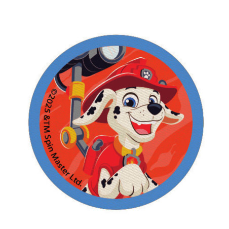 Printet Paw Patrol strygemærke til tøj - Marshall cirkulært Ø 6,5 cm