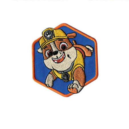 6-kantet broderet Rubble Paw Patrol strygemærke 5,5x5,5 cm