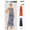 New Look N6821 snitmønster – lang kjole med V-hals og bindedetalje i blåt blomsterprint