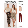 New Look N6826 snitmønster – sort midinederdel med bambusprint og stribede shorts med elastik