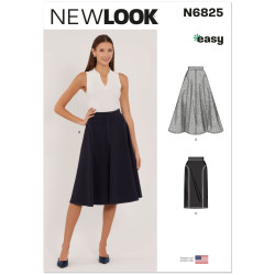 New Look N6825 snitmønster – marineblå klokkenederdel med sidepaneler og kontraststikninger