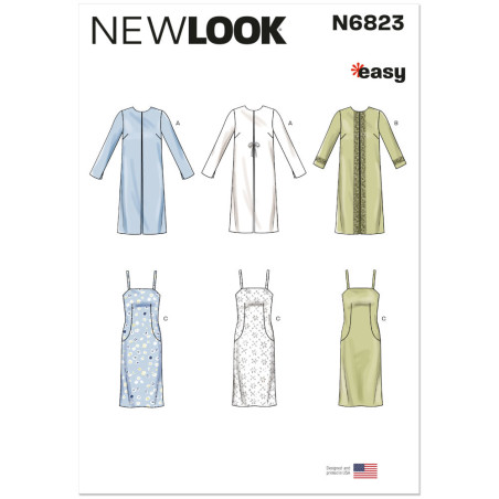 New Look N6823 snitmønster – foret frakke med rund hals og blondekant samt stropkjoler i tre farver