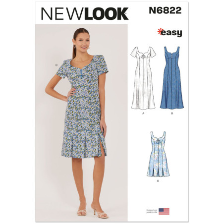 New Look N6822 snitmønster – knælang kjole i blå margueritprint med prinsessesnit og omvendte læg