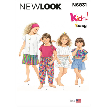 New Look N6831 snitmønster – fire piger i bluser med knapper samt shorts og bukser med sløjfer