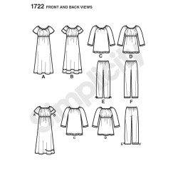 Natkjole og pyjamas,piger simplicity Symønster 1722
