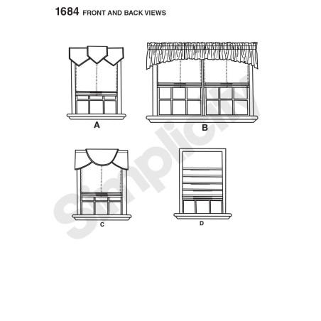 Gardinkappe og foldegardin Simplicity Snitmønster 1684