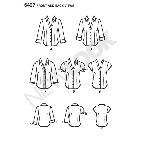 Skjortebluse 5 varianter Snitmønster NEW LOOK EASY