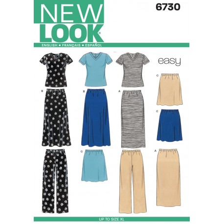 Nederdel,bukser og bluse Snitmønster New Look N6730 A easy