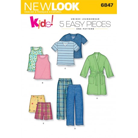 Børnetøj, dreng/pige Pyjamas og badekåbe Snitmønster NEW LOOK easy