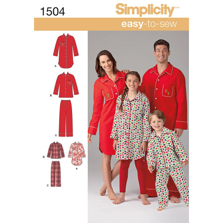 Pyjamas og natskjorte til hele familien snitmønster easy