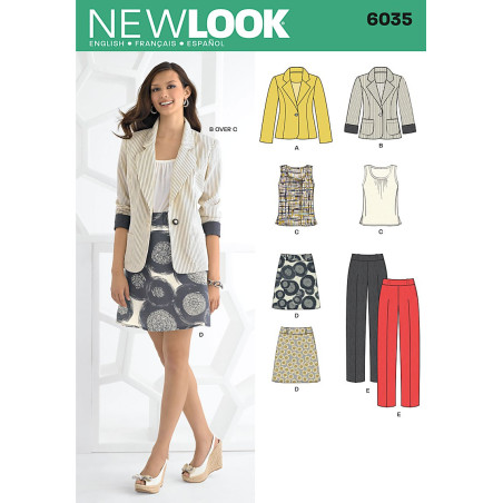 Habitjakke, bukser og nederdel snitmønster NEW LOOK