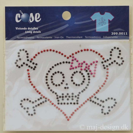 Dødningehoved m/sløjfe Rød 10x7 cm