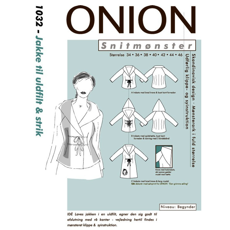 Jakke til ulfilt og strik Onion snitmønster 1032