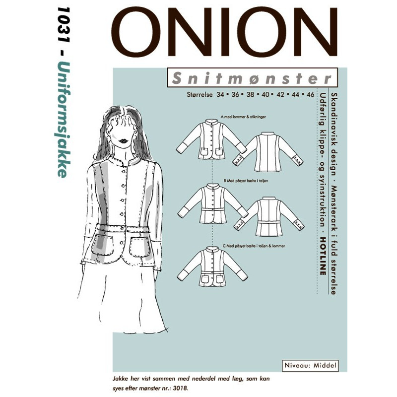 Uniformsjakke Onion snitmønster 1031 Uniformsjakke Onion snitmønster 1031