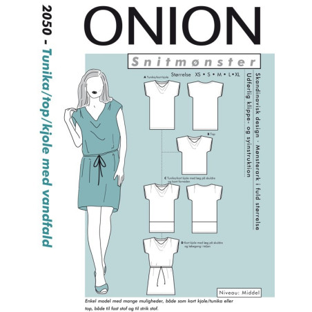 Kjole/tunika/top med vandfald onion snitmønster 2050