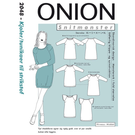 Kjole/tunika til strikstof onion snitmønster 2048
