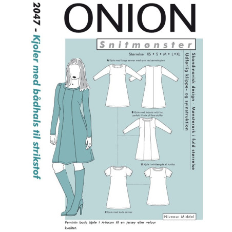 Kjole med bådudskæring onion snitmønster 2047