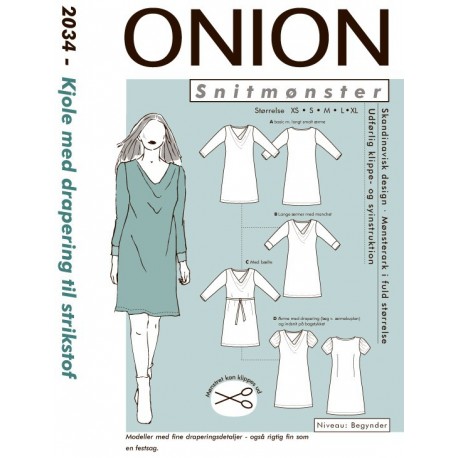 Kjole med drapering onion snitmønster 2034