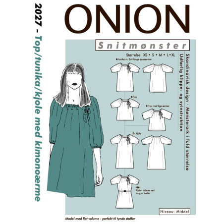 Kjole, tunika med kimonoærmer onion snitmønster 2027