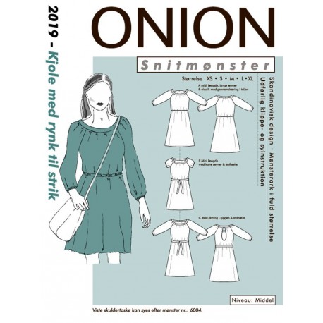 Kjole med rund hals og rynk onion snitmønster 2019