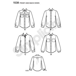 Skjorte, 4 modeller Simplicity Snitmønster 1538
