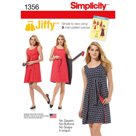 Slå om kjole forklædekjole  Simplicity snitmønster 1356