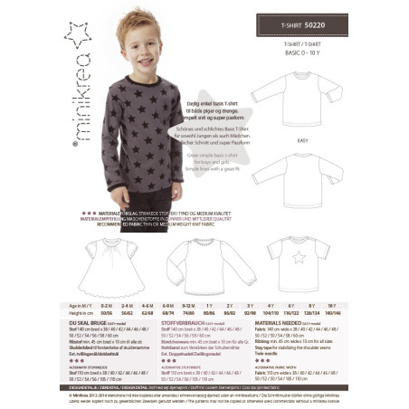 T-shirt 0-10 år Minikrea snitmønster 50220