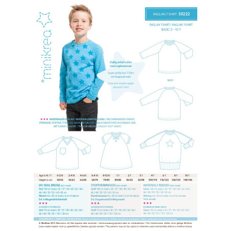 Raglan T-shirt 0-10 år Minikrea snitmønster 50222